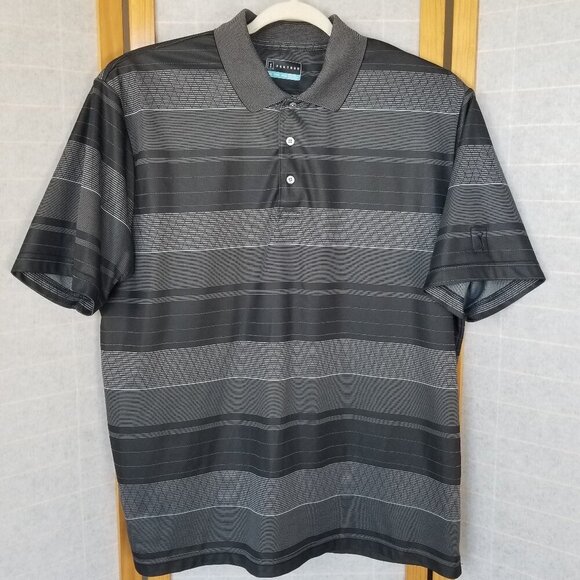 Men's Black Gray Stiped Golf Polo Performance Fabric PGA Tour Size XXL - Picture 1 of 8